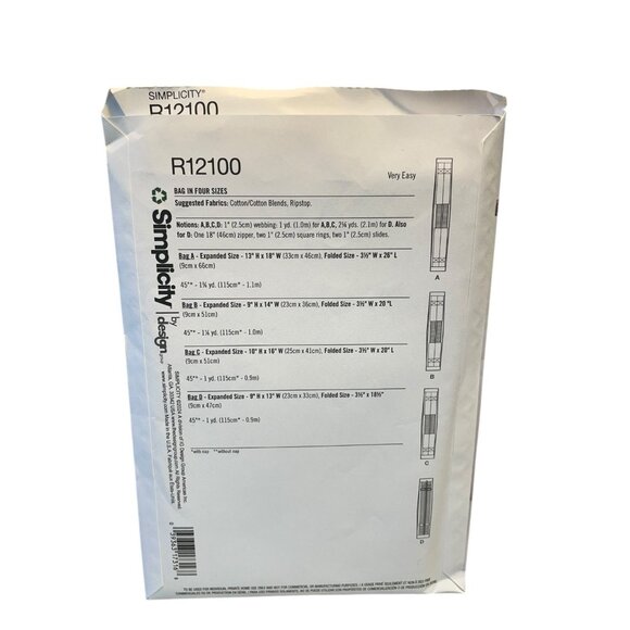 Simplicity R12100 Bag Sewing Pattern One Size Easy to Sew - Picture 2 of 2